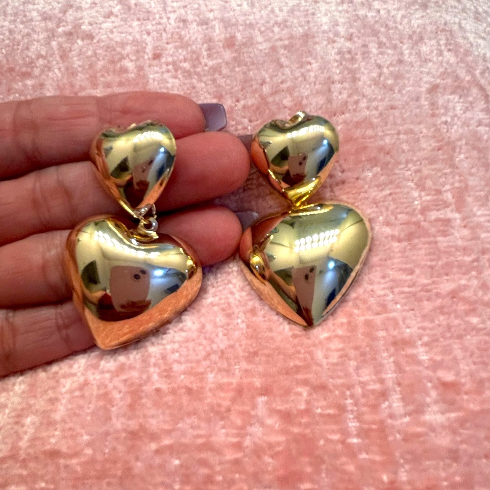 Shimmering 14k Gold plated Heart Earrings